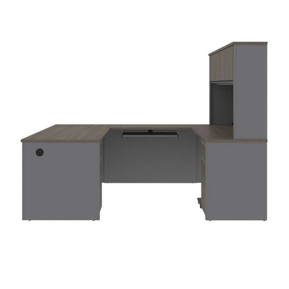 Bestar - Prestige + 72W U-Shaped Executive Desk with 2 Pedestals and Hutch in Bark Grey & Slate - 99853-000047 veiw 4