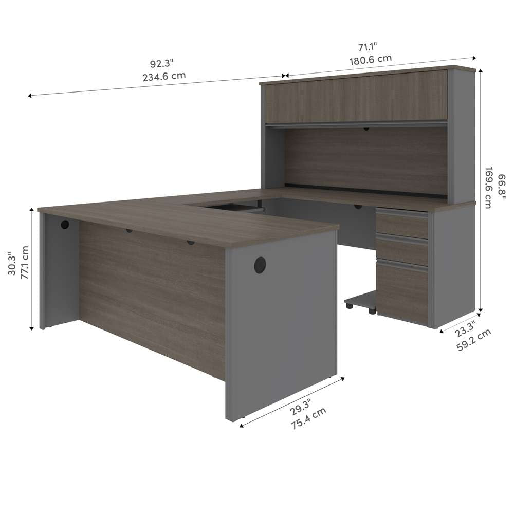 Bestar - Prestige + 72W U-Shaped Executive Desk with 2 Pedestals and Hutch in Bark Grey & Slate - 99853-000047 veiw 10