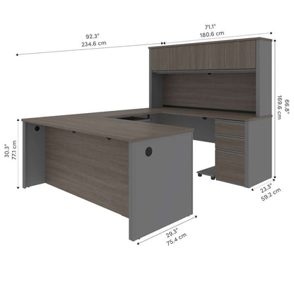 Bestar - Prestige + 72W U-Shaped Executive Desk with 2 Pedestals and Hutch in Bark Grey & Slate - 99853-000047 veiw 10