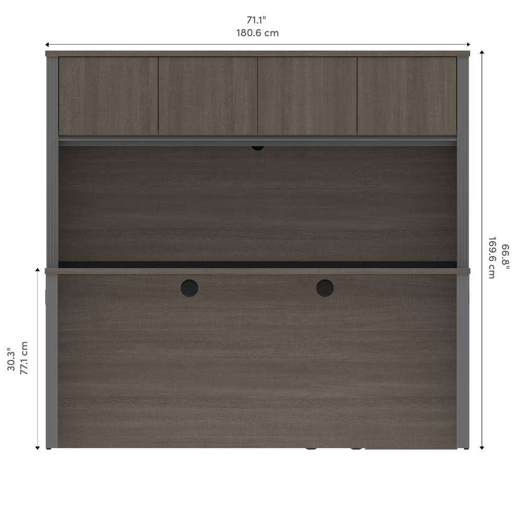 Bestar - Prestige + 72W U-Shaped Executive Desk with 2 Pedestals and Hutch in Bark Grey & Slate - 99853-000047 veiw 11