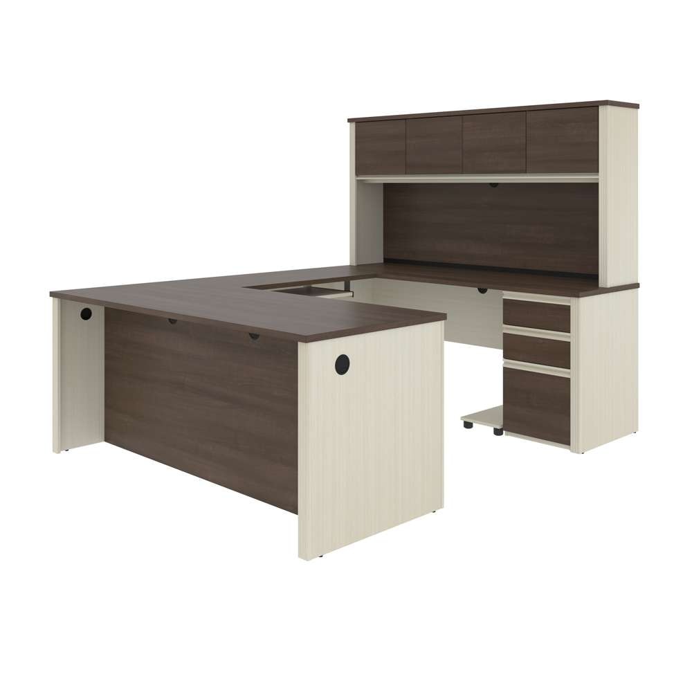 Bestar - Prestige + 72W U-Shaped Executive Desk with 2 Pedestals and Hutch in White Chocolate & Antigua - 99853-52 veiw 1