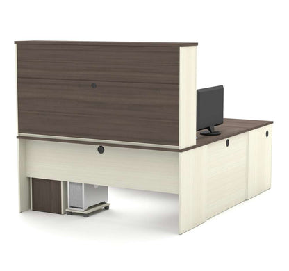 Bestar - Prestige + 72W U-Shaped Executive Desk with 2 Pedestals and Hutch in White Chocolate & Antigua - 99853-52 veiw 3