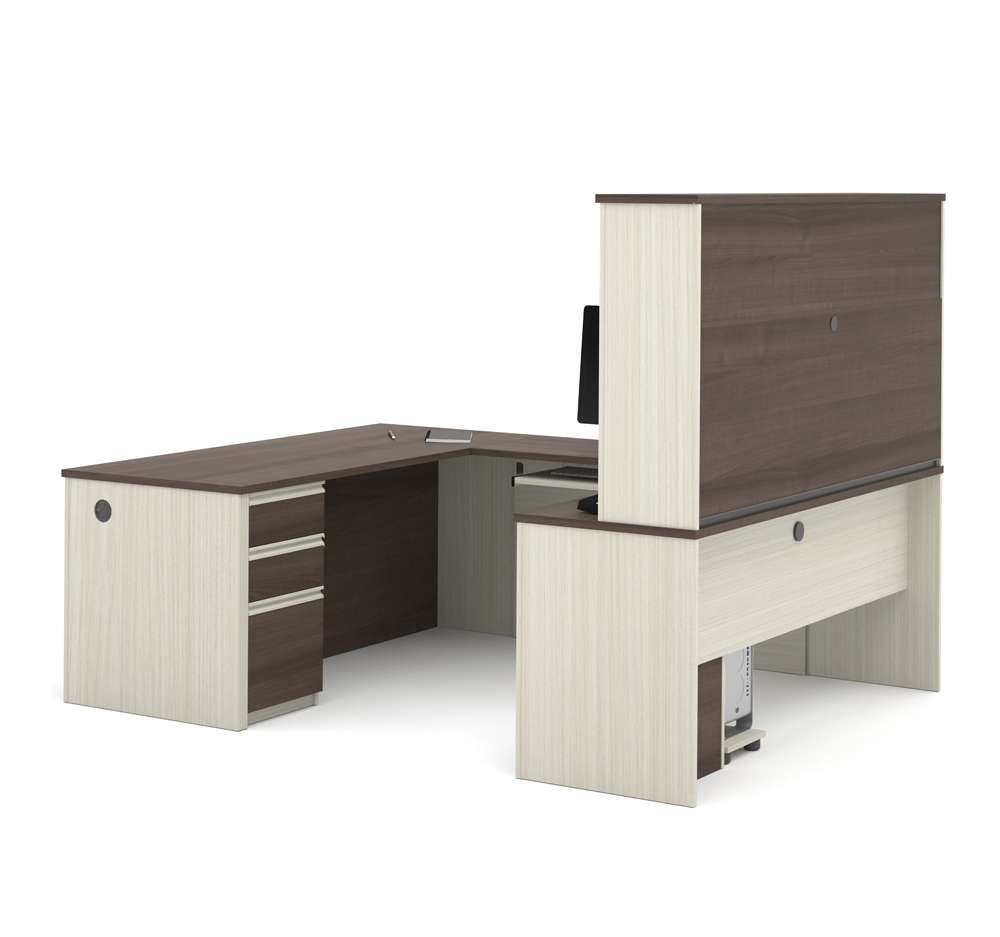 Bestar - Prestige + 72W U-Shaped Executive Desk with 2 Pedestals and Hutch in White Chocolate & Antigua - 99853-52 veiw 4