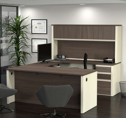 Bestar - Prestige + 72W U-Shaped Executive Desk with 2 Pedestals and Hutch in White Chocolate & Antigua - 99853-52 veiw 5