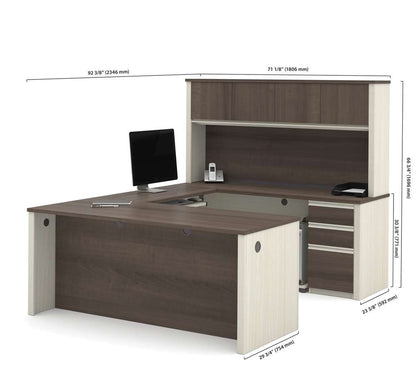Bestar - Prestige + 72W U-Shaped Executive Desk with 2 Pedestals and Hutch in White Chocolate & Antigua - 99853-52 veiw 6