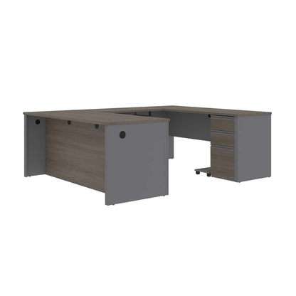 Bestar - Prestige + 72W U-Shaped Executive Desk with Pedestal in Bark Grey & Slate - 99871-000047 veiw 1