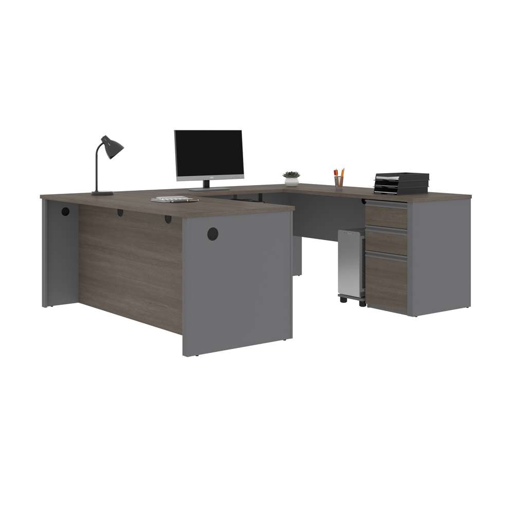 Bestar - Prestige + 72W U-Shaped Executive Desk with Pedestal in Bark Grey & Slate - 99871-000047 veiw 2