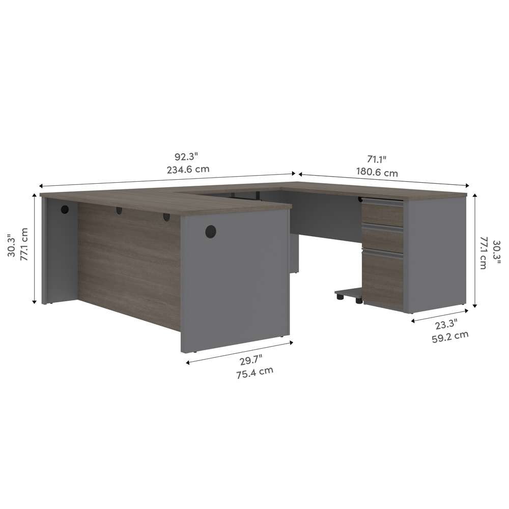 Bestar - Prestige + 72W U-Shaped Executive Desk with Pedestal in Bark Grey & Slate - 99871-000047 veiw 10