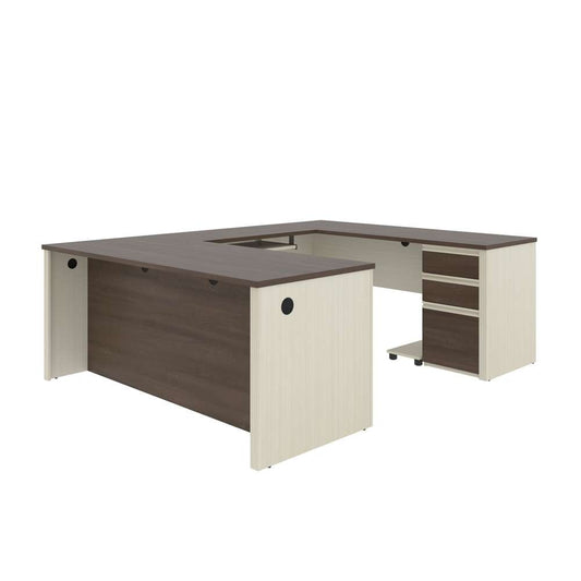 Bestar - Prestige + 72W U-Shaped Executive Desk with Pedestal in White Chocolate & Antigua - 99871-52 veiw 1