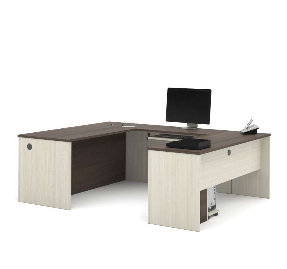 Bestar - Prestige + 72W U-Shaped Executive Desk with Pedestal in White Chocolate & Antigua - 99871-52 veiw 3