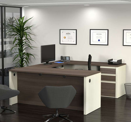 Bestar - Prestige + 72W U-Shaped Executive Desk with Pedestal in White Chocolate & Antigua - 99871-52 veiw 4