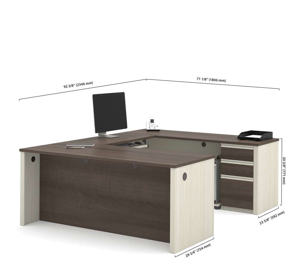 Bestar - Prestige + 72W U-Shaped Executive Desk with Pedestal in White Chocolate & Antigua - 99871-52 veiw 5