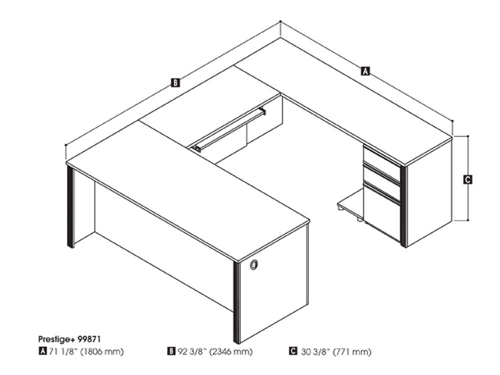 Bestar - Prestige + 72W U-Shaped Executive Desk with Pedestal in White Chocolate & Antigua - 99871-52 veiw 6