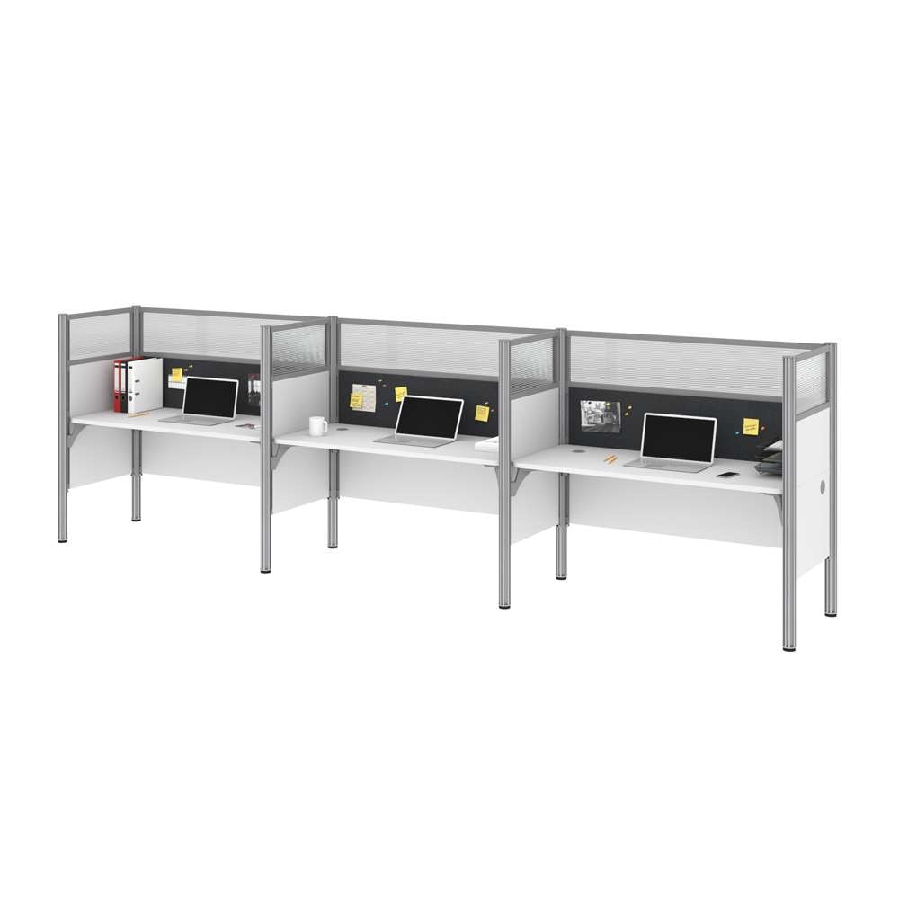 Bestar - Pro-Biz 183W 3-Person Office Cubicles with Gray Tack Boards and High Privacy Panels in White - 100872DG-17 veiw 1