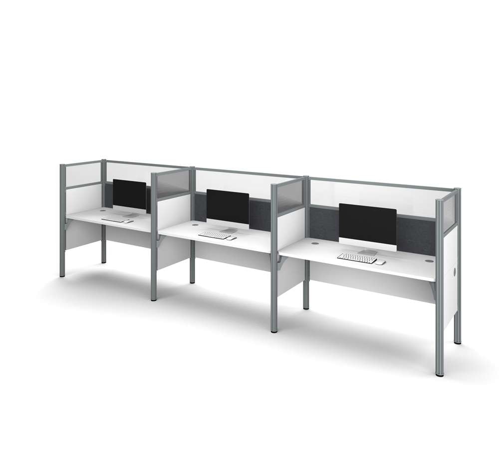 Bestar - Pro-Biz 183W 3-Person Office Cubicles with Gray Tack Boards and High Privacy Panels in White - 100872DG-17 veiw 2