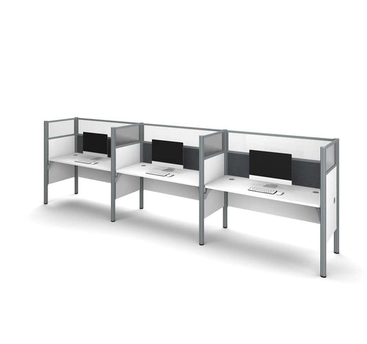 Bestar - Pro-Biz 183W 3-Person Office Cubicles with Gray Tack Boards and High Privacy Panels in White - 100872DG-17 veiw 2