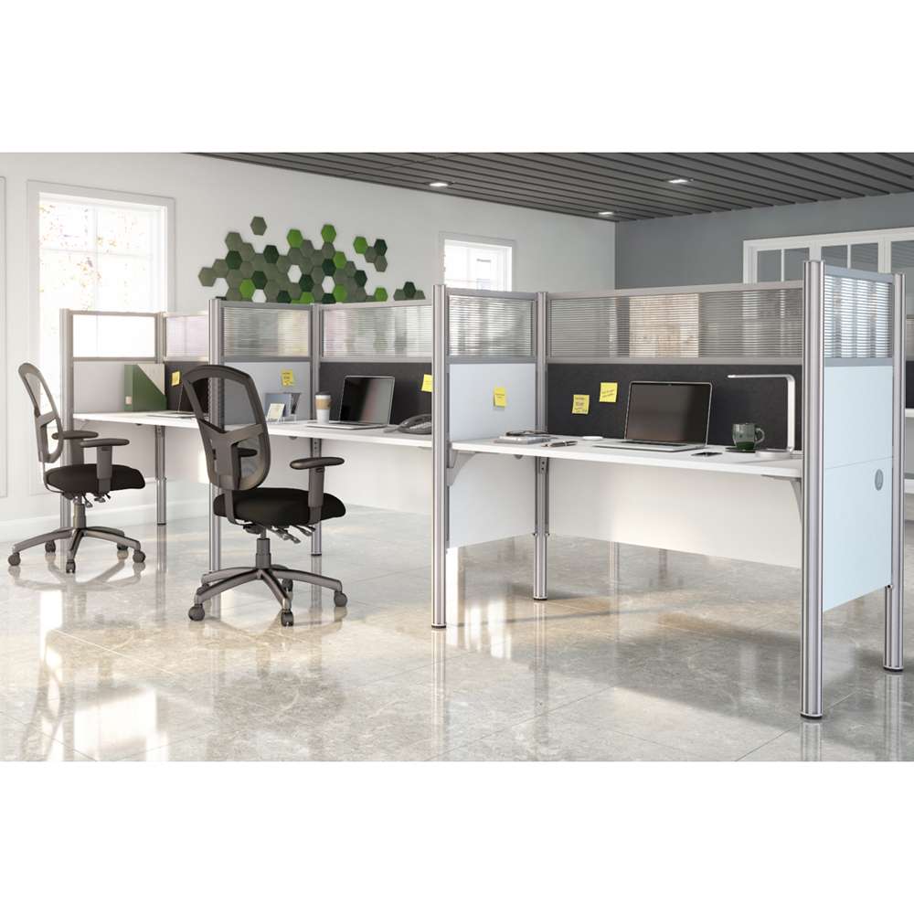 Bestar - Pro-Biz 183W 3-Person Office Cubicles with Gray Tack Boards and High Privacy Panels in White - 100872DG-17 veiw 4