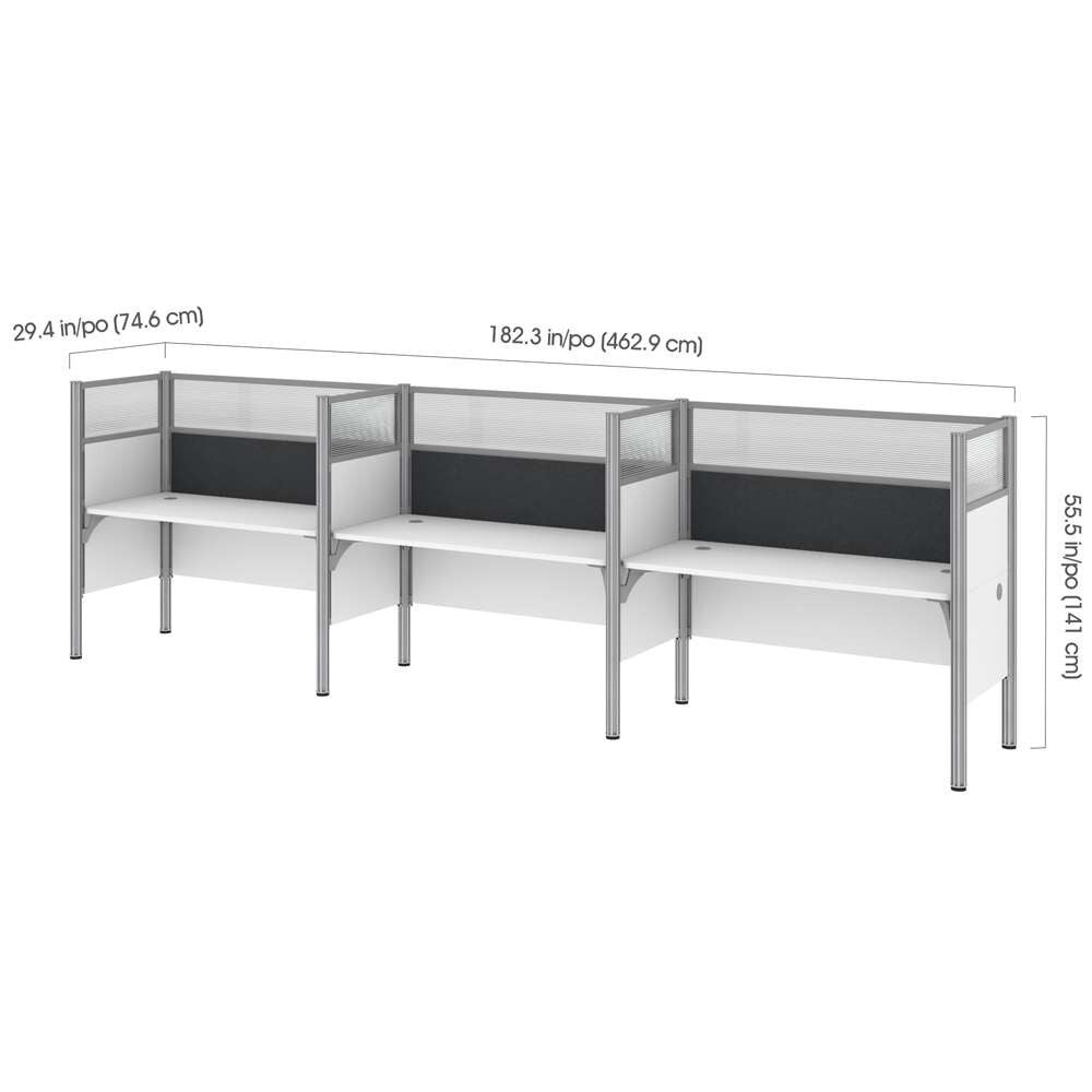 Bestar - Pro-Biz 183W 3-Person Office Cubicles with Gray Tack Boards and High Privacy Panels in White - 100872DG-17 veiw 5