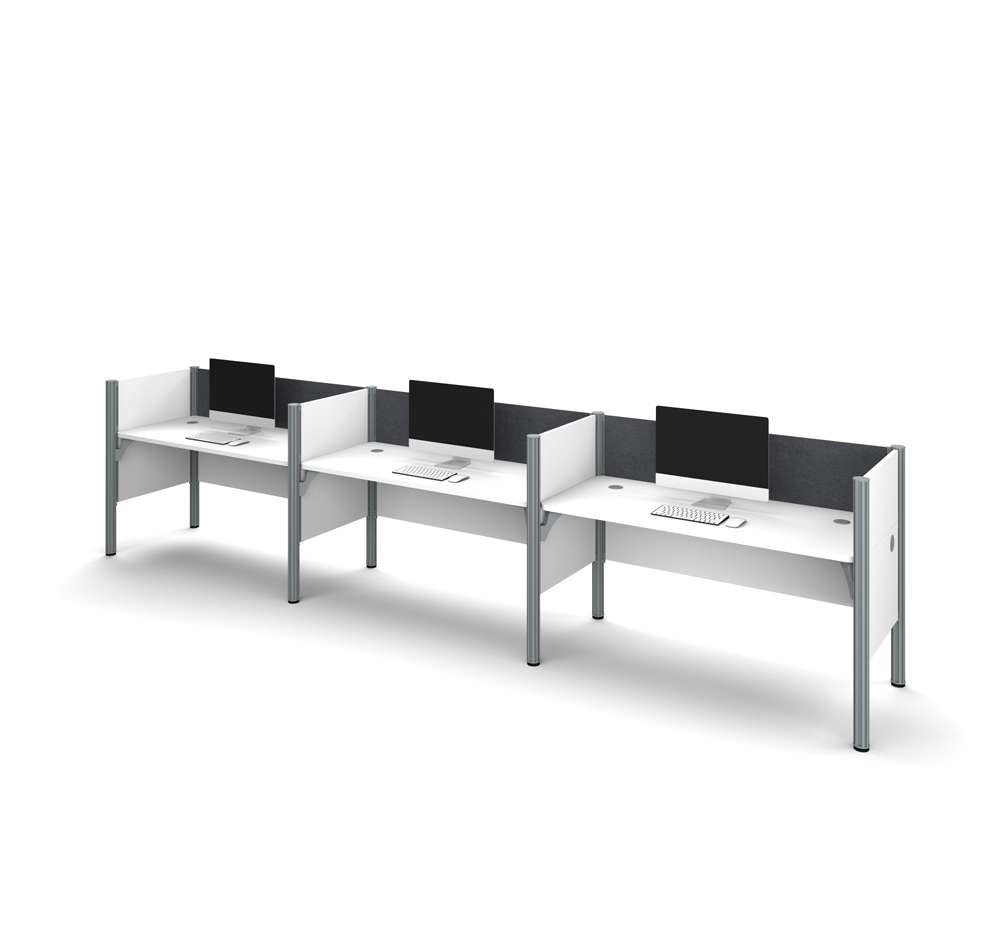 Bestar - Pro-Biz 183W 3-Person Office Cubicles with Gray Tack Boards and Low Privacy Panels in White - 100872CG-17 veiw 2
