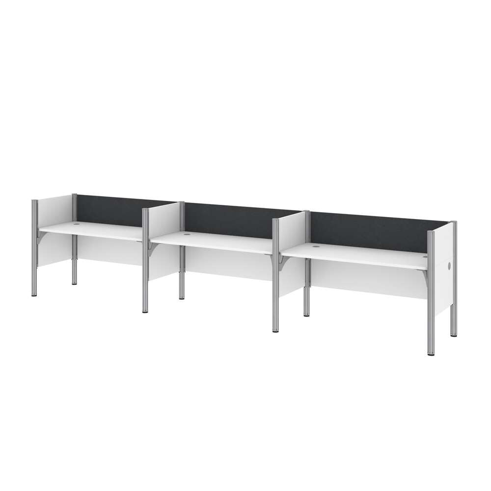 Bestar - Pro-Biz 183W 3-Person Office Cubicles with Gray Tack Boards and Low Privacy Panels in White - 100872CG-17 veiw 3
