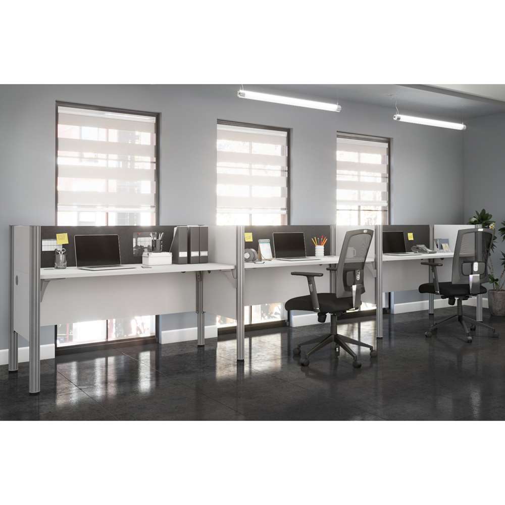 Bestar - Pro-Biz 183W 3-Person Office Cubicles with Gray Tack Boards and Low Privacy Panels in White - 100872CG-17 veiw 4