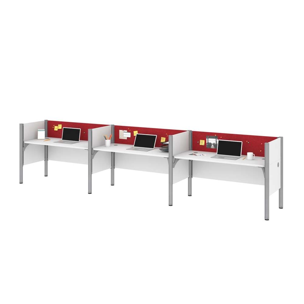 Bestar - Pro-Biz 183W 3-Person Office Cubicles with Red Tack Boards and Low Privacy Panels in White - 100872CR-17 veiw 1