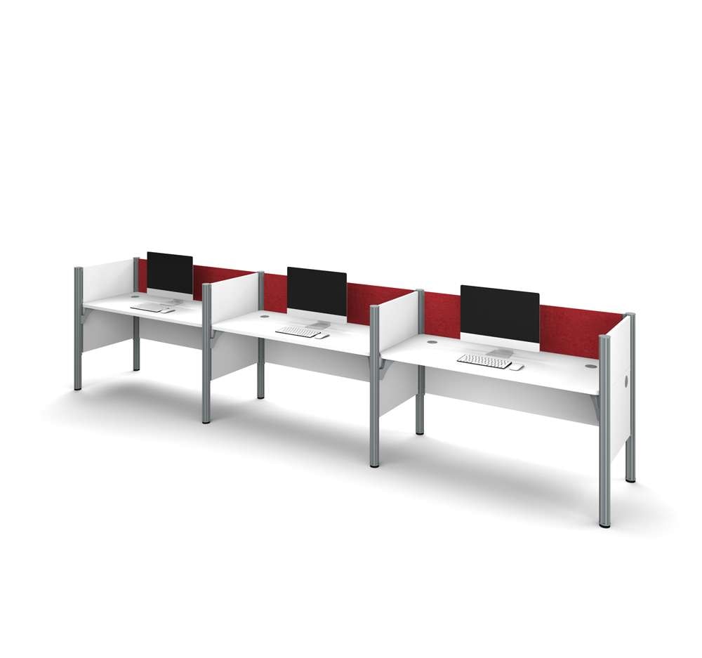 Bestar - Pro-Biz 183W 3-Person Office Cubicles with Red Tack Boards and Low Privacy Panels in White - 100872CR-17 veiw 2
