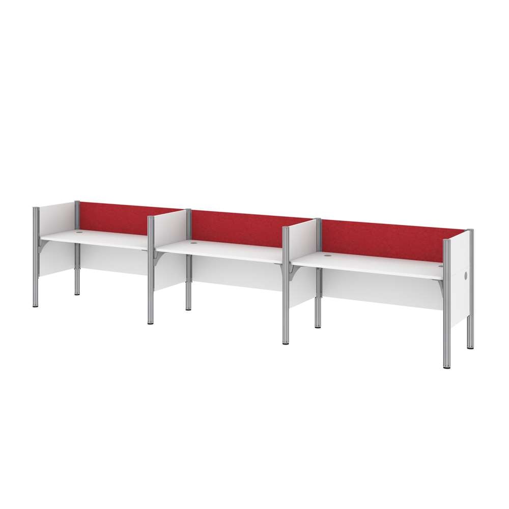 Bestar - Pro-Biz 183W 3-Person Office Cubicles with Red Tack Boards and Low Privacy Panels in White - 100872CR-17 veiw 3