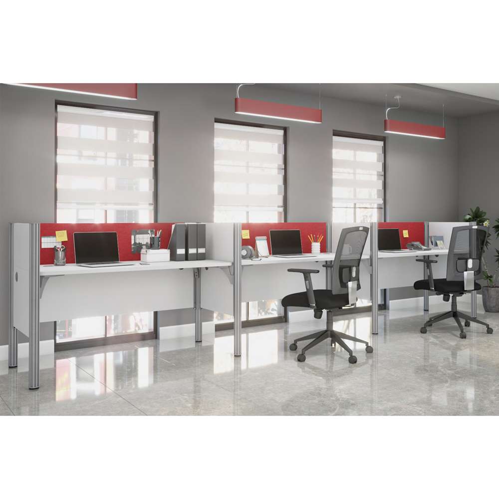 Bestar - Pro-Biz 183W 3-Person Office Cubicles with Red Tack Boards and Low Privacy Panels in White - 100872CR-17 veiw 4