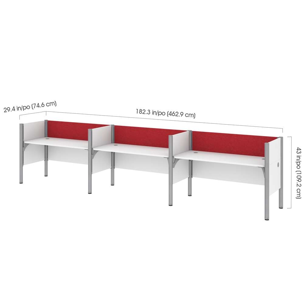 Bestar - Pro-Biz 183W 3-Person Office Cubicles with Red Tack Boards and Low Privacy Panels in White - 100872CR-17 veiw 5
