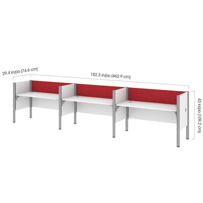 Bestar - Pro-Biz 183W 3-Person Office Cubicles with Red Tack Boards and Low Privacy Panels in White - 100872CR-17 veiw 5