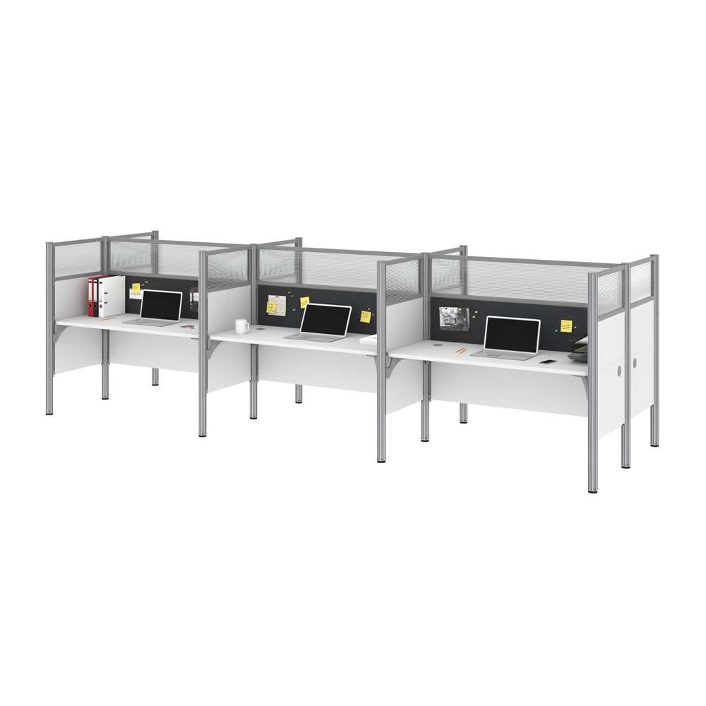 Bestar - Pro-Biz 183W 6-Person Office Cubicles with Gray Tack Boards and High Privacy Panels in White - 100873DG-17 veiw 1