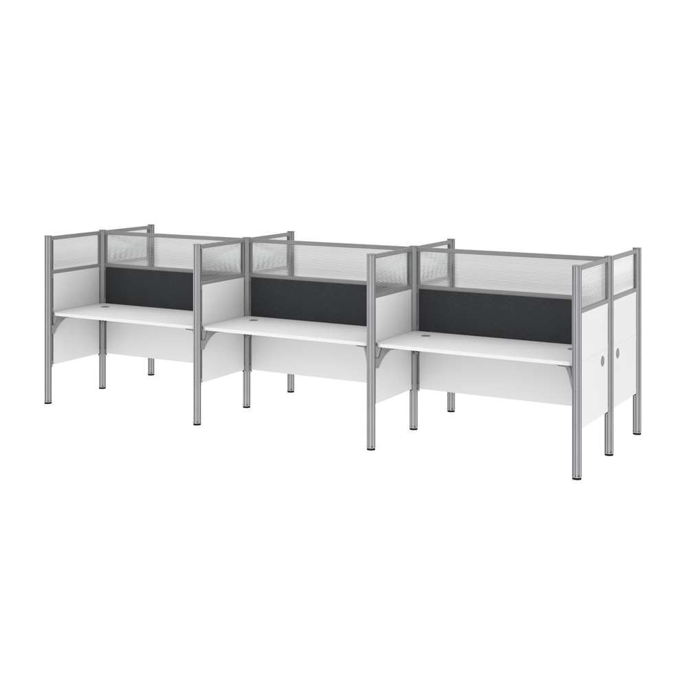 Bestar - Pro-Biz 183W 6-Person Office Cubicles with Gray Tack Boards and High Privacy Panels in White - 100873DG-17 veiw 3