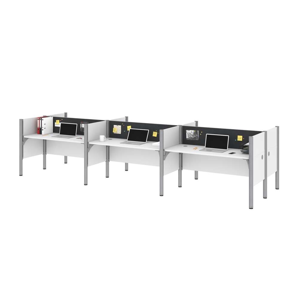 Bestar - Pro-Biz 183W 6-Person Office Cubicles with Gray Tack Boards and Low Privacy Panels in White - 100873CG-17 veiw 1
