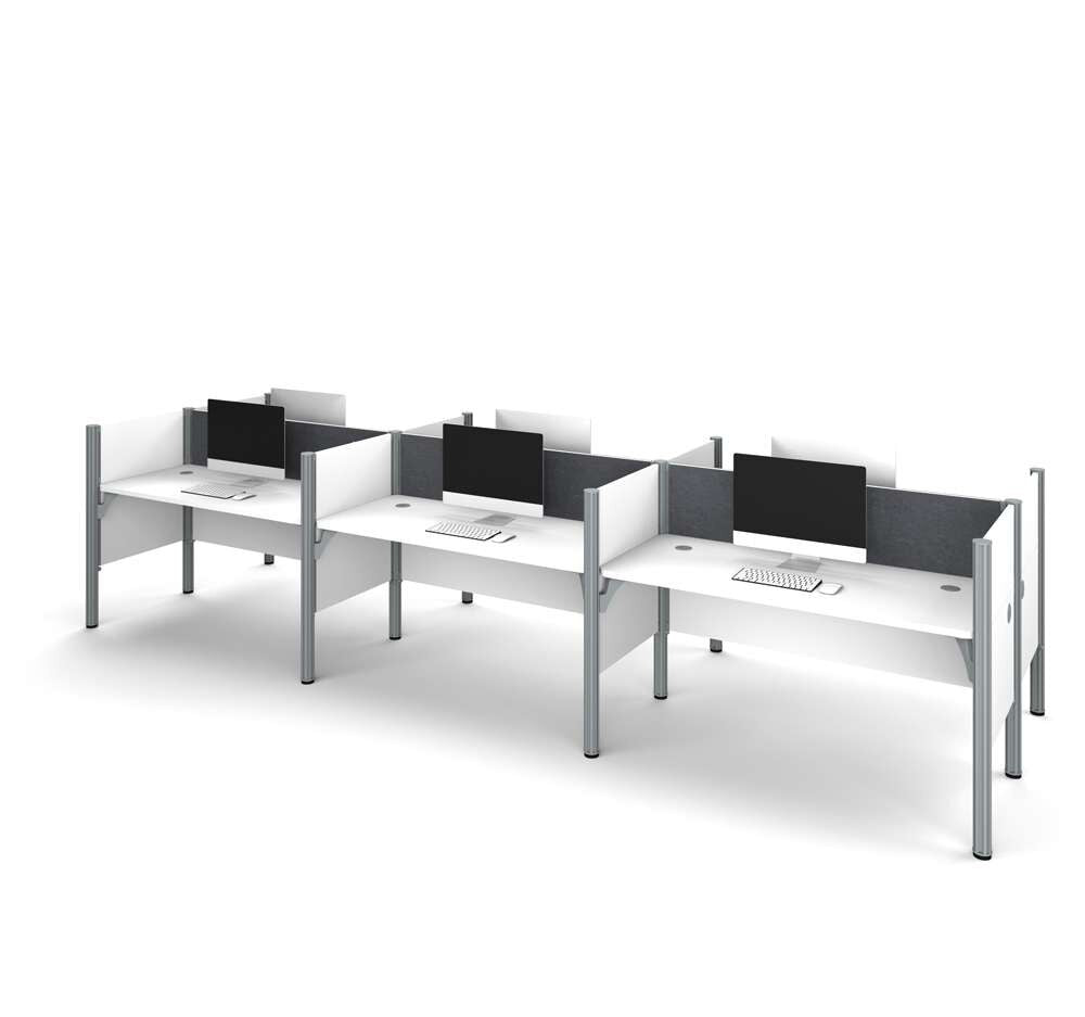 Bestar - Pro-Biz 183W 6-Person Office Cubicles with Gray Tack Boards and Low Privacy Panels in White - 100873CG-17 veiw 2