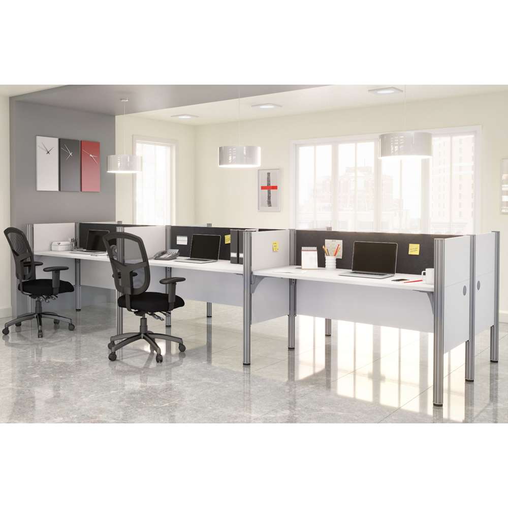 Bestar - Pro-Biz 183W 6-Person Office Cubicles with Gray Tack Boards and Low Privacy Panels in White - 100873CG-17 veiw 4