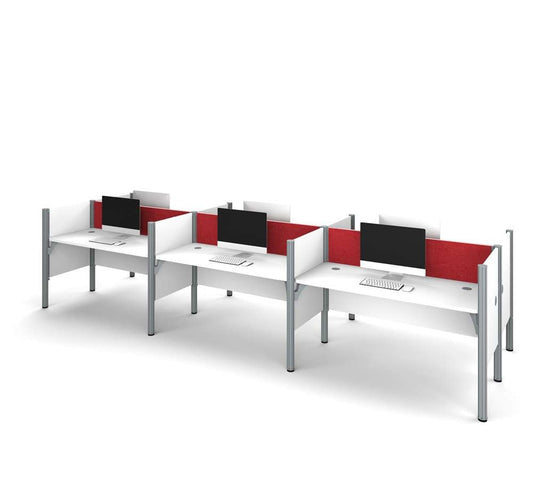 Bestar - Pro-Biz 183W 6-Person Office Cubicles with Red Tack Boards and Low Privacy Panels in White - 100873CR-17 veiw 2
