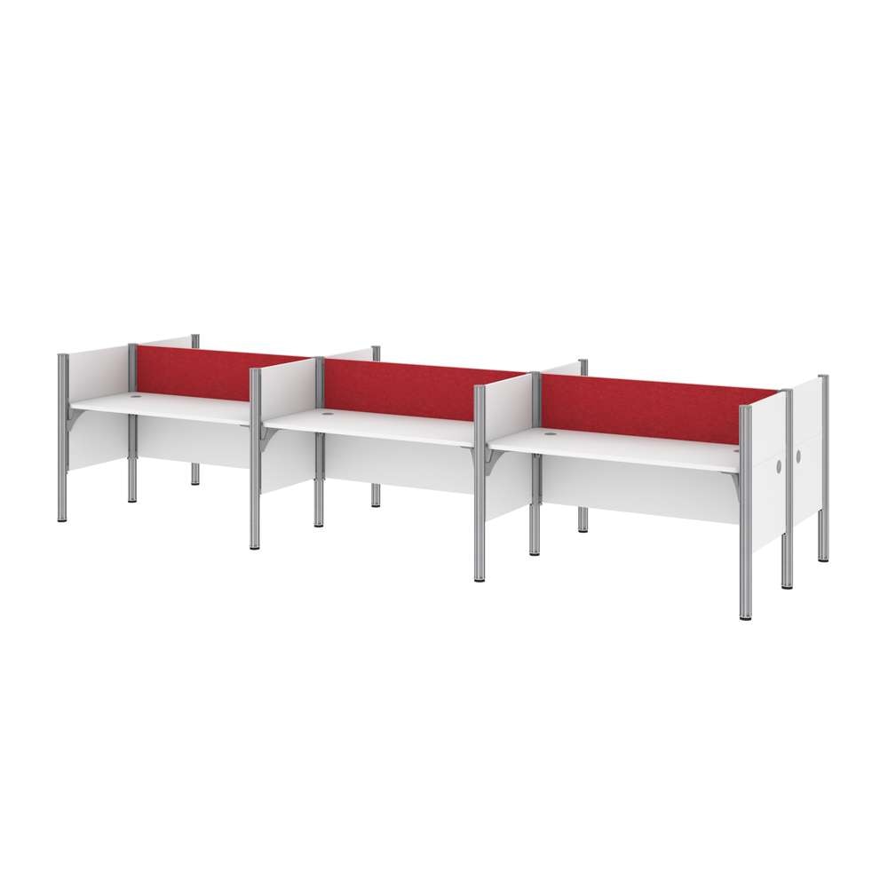 Bestar - Pro-Biz 183W 6-Person Office Cubicles with Red Tack Boards and Low Privacy Panels in White - 100873CR-17 veiw 3