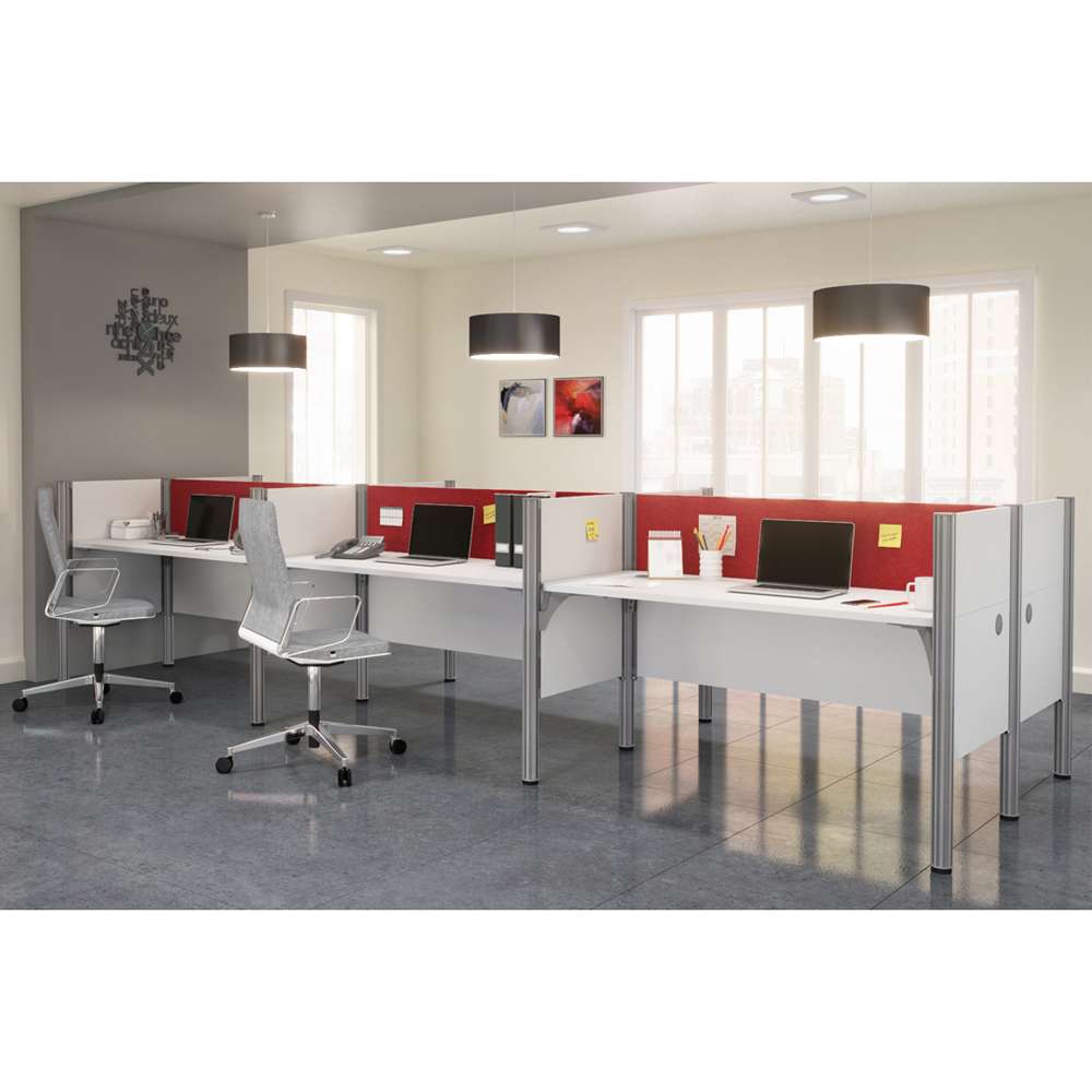 Bestar - Pro-Biz 183W 6-Person Office Cubicles with Red Tack Boards and Low Privacy Panels in White - 100873CR-17 veiw 4