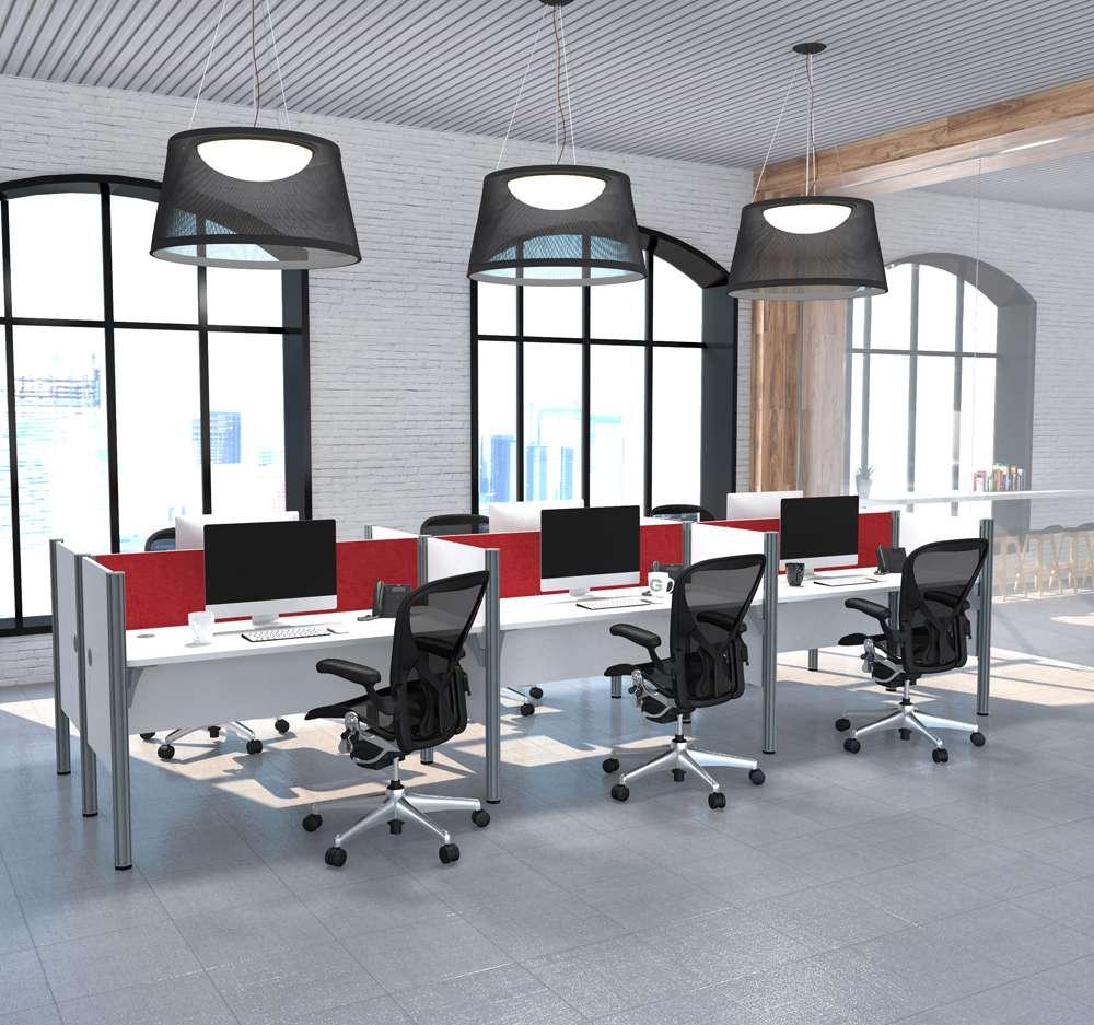 Bestar - Pro-Biz 183W 6-Person Office Cubicles with Red Tack Boards and Low Privacy Panels in White - 100873CR-17 veiw 5