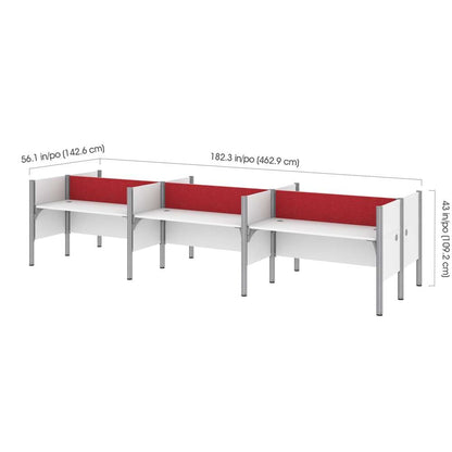 Bestar - Pro-Biz 183W 6-Person Office Cubicles with Red Tack Boards and Low Privacy Panels in White - 100873CR-17 veiw 6