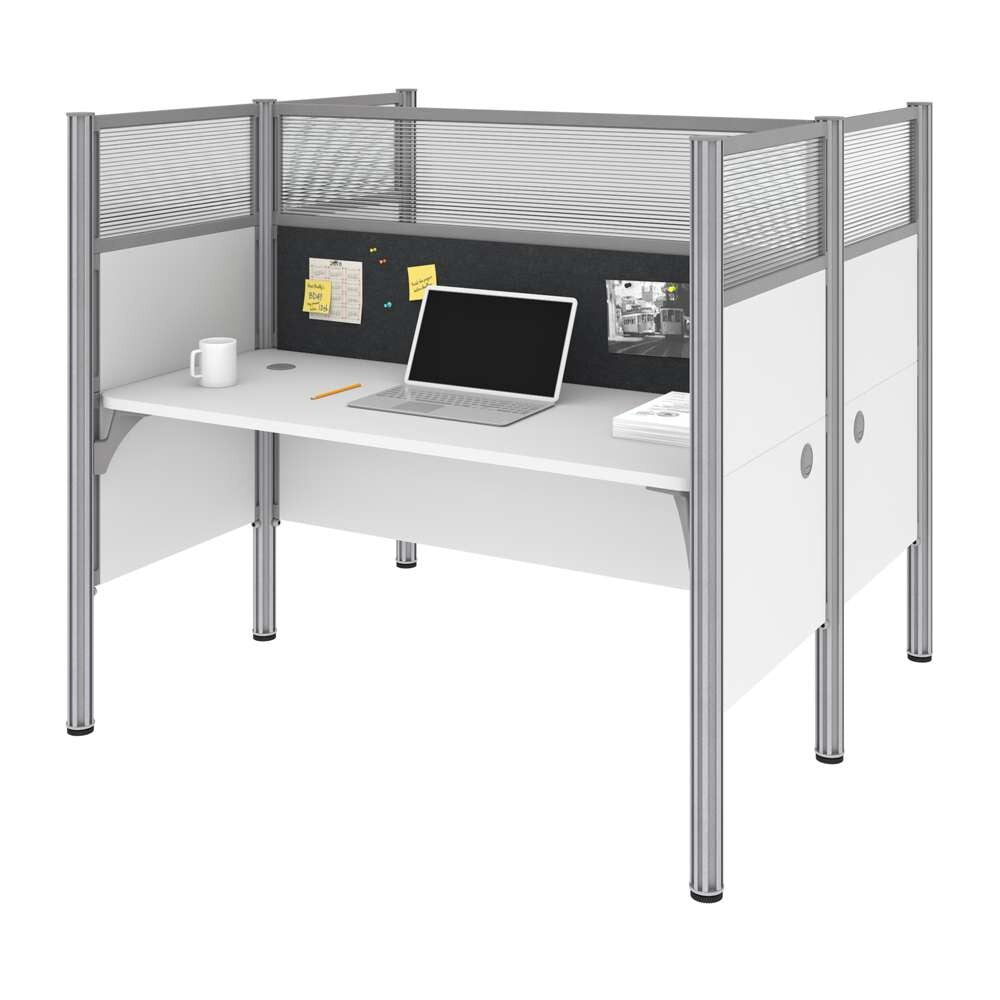 Bestar - Pro-Biz 63W Office Cubicles with Gray Tack Boards and High Privacy Panels in White - 100870DG-17 veiw 1