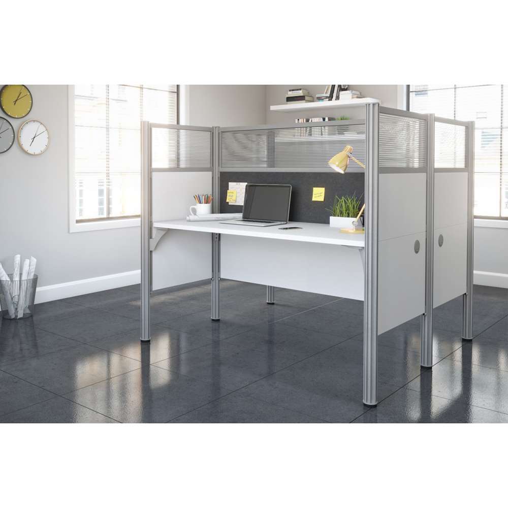 Bestar - Pro-Biz 63W Office Cubicles with Gray Tack Boards and High Privacy Panels in White - 100870DG-17 veiw 4