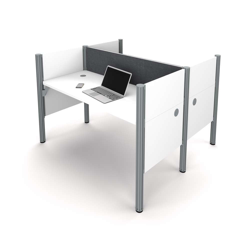 Bestar - Pro-Biz 63W Office Cubicles with Gray Tack Boards and Low Privacy Panels in White - 100870CG-17 veiw 2