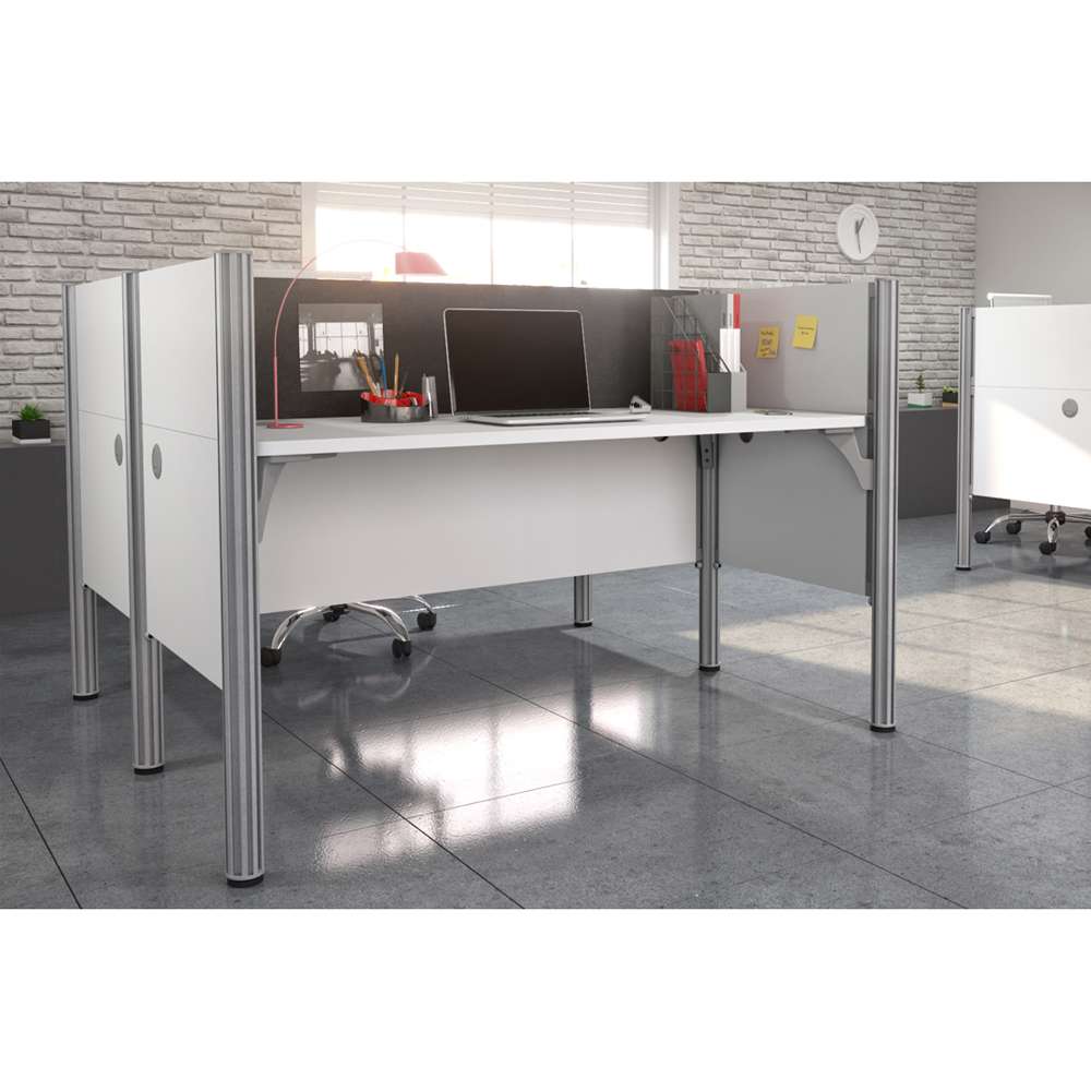 Bestar - Pro-Biz 63W Office Cubicles with Gray Tack Boards and Low Privacy Panels in White - 100870CG-17 veiw 4