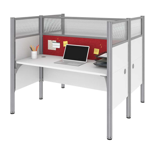 Bestar - Pro-Biz 63W Office Cubicles with Red Tack Boards and High Privacy Panels in White - 100870DR-17 veiw 1