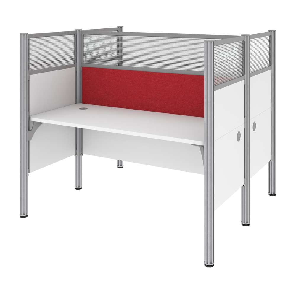 Bestar - Pro-Biz 63W Office Cubicles with Red Tack Boards and High Privacy Panels in White - 100870DR-17 veiw 3