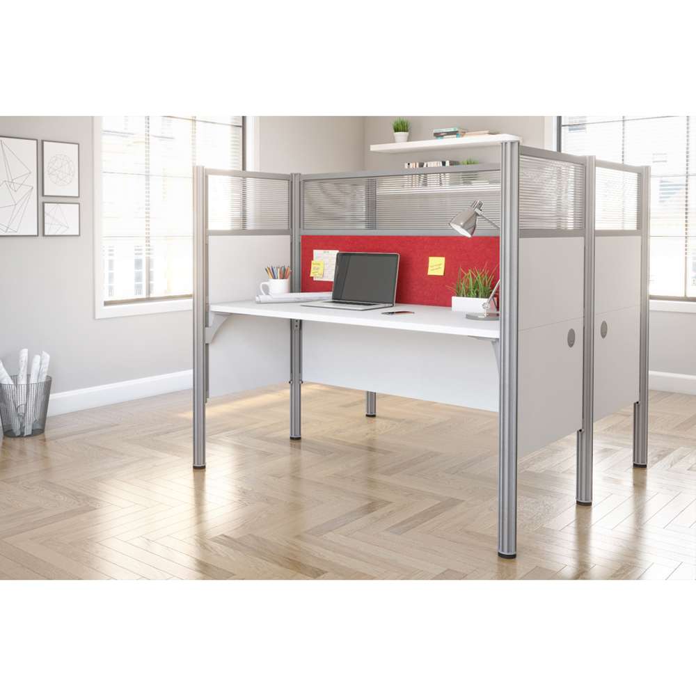 Bestar - Pro-Biz 63W Office Cubicles with Red Tack Boards and High Privacy Panels in White - 100870DR-17 veiw 4