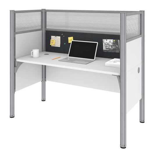 Bestar - Pro-Biz 63W Single Office Cubicle with Gray Tack Board and High Privacy Panels in White - 100871DG-17 veiw 1