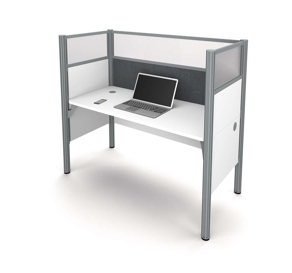 Bestar - Pro-Biz 63W Single Office Cubicle with Gray Tack Board and High Privacy Panels in White - 100871DG-17 veiw 2